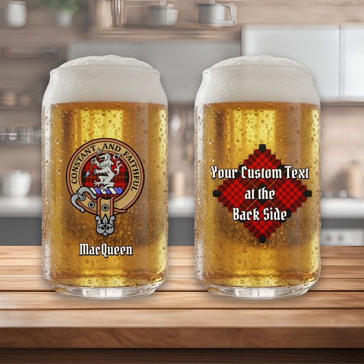 Clan MacQueen Crest über Tartan Dosenglas