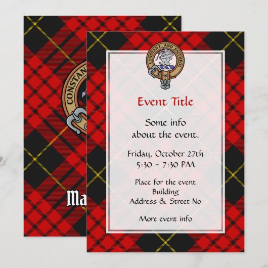 Clan MacQueen Crest über Tartan Einladung (Vorne/Hinten)