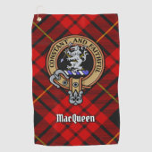 Clan MacQueen Crest über Tartan Golfhandtuch (Vorderseite)