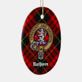 Clan MacQueen Crest über Tartan Keramik Ornament (Rechts)