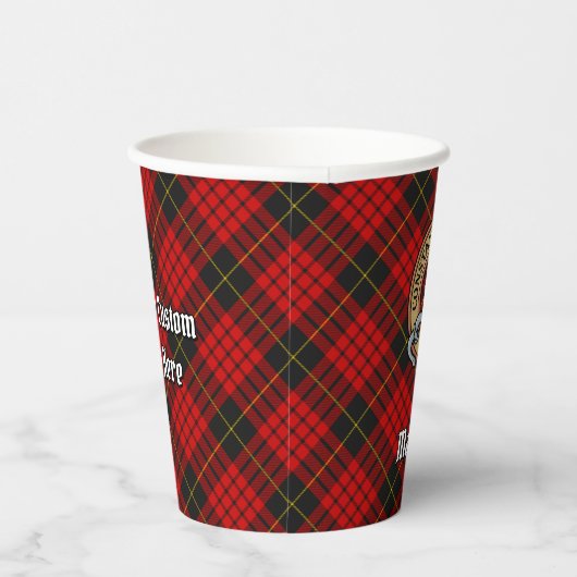Clan MacQueen Crest über Tartan Pappbecher (Rechts)