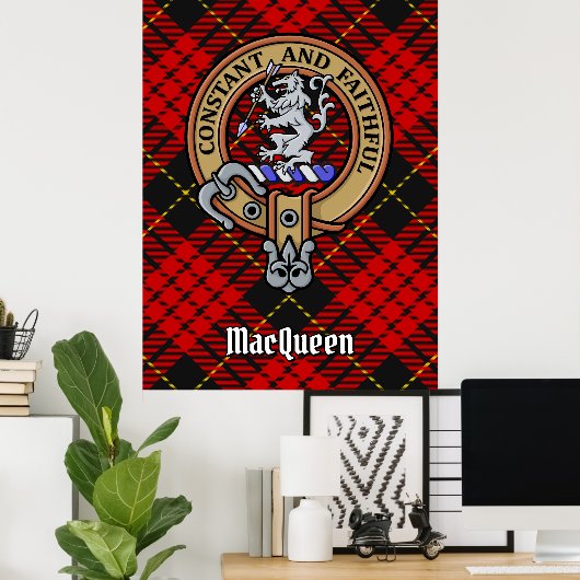 Clan MacQueen Crest über Tartan Poster (Heimbüro)