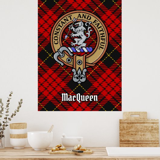 Clan MacQueen Crest über Tartan Poster (Küche)