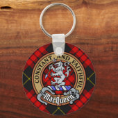 Clan MacQueen Crest über Tartan Schlüsselanhänger (Vorderseite)