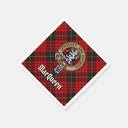 Clan MacQueen Crest über Tartan Serviette (Ecke)