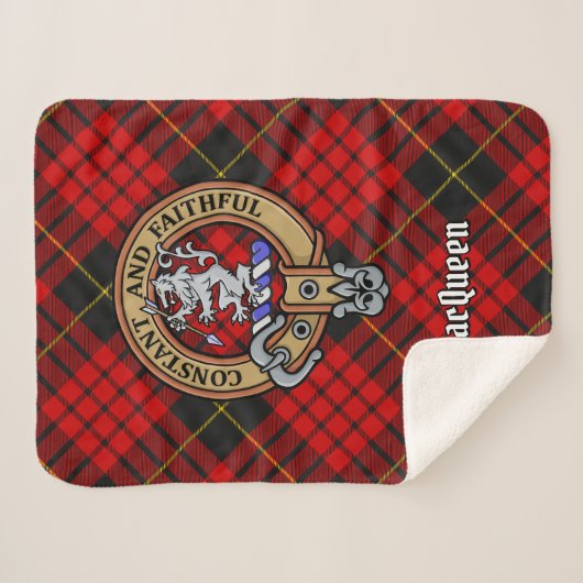 Clan MacQueen Crest über Tartan Sherpadecke (Vorderseite (Horizontal))