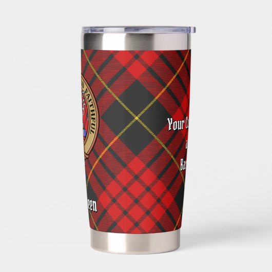 Clan MacQueen Crest über Tartan Thermobecher (Links)