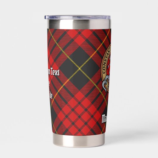 Clan MacQueen Crest über Tartan Thermobecher (Rechts)