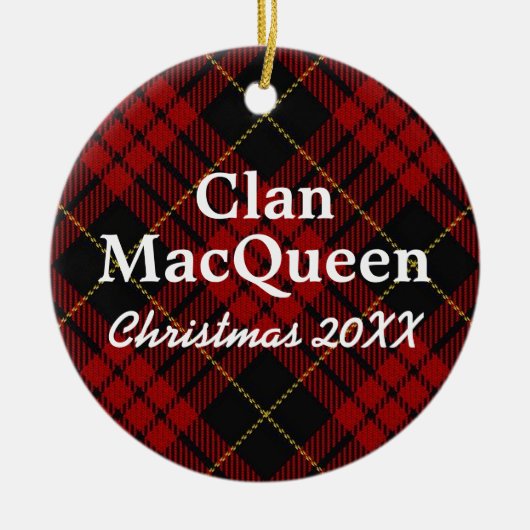 Clan MacQueen Scottish Red and Black Tartan Keramikornament (Vorne)