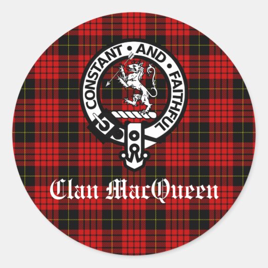 Clan MacQueen Wappen Abzeichen & Tartan Runder Aufkleber (Vorderseite)