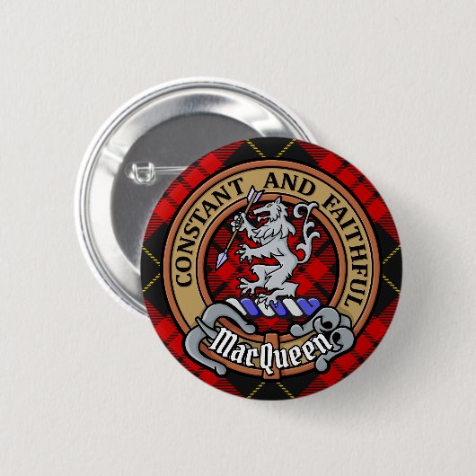 Clan MacQueen-Wappen über Tartan Button (Vorne & Hinten)