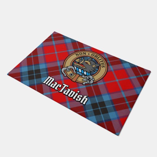 Clan MacTavish Wappen über Tartan Fußmatte (Schrägansicht)