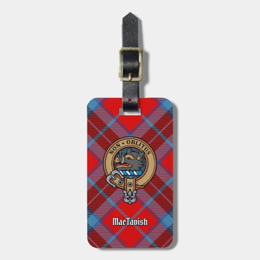 Clan MacTavish Wappen über Tartan Gepäckanhänger (Vorderseite vertikal)