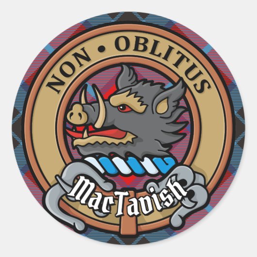 Clan MacTavish Wappen über Tartan Runder Aufkleber (Vorderseite)