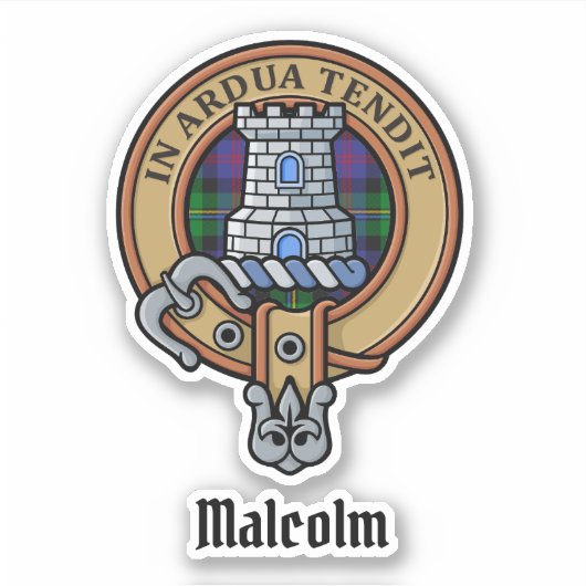 Clan Malcolm Crest over Tartan Aufkleber (Vorderseite)