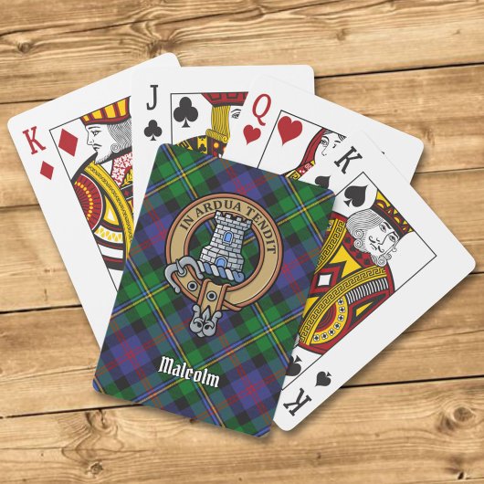 Clan Malcolm Crest over Tartan Spielkarten