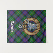 Clan Malcolm Crest over Tartan Wandteppich (Vorderseite (Horizontal))