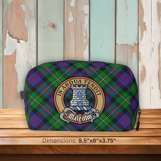 Clan Malcolm Crest over Tartan Waschbeutel