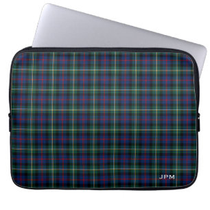 Clan Malcolm Tartan Dark Blue Kariert Monogram Laptopschutzhülle
