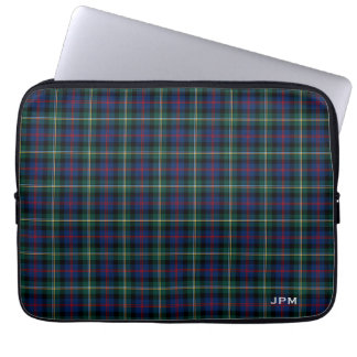 Clan Malcolm Tartan Dark Blue Kariert Monogram Laptopschutzhülle