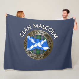 Clan Malcolm Tartan Knot & Flag Fleecedecke