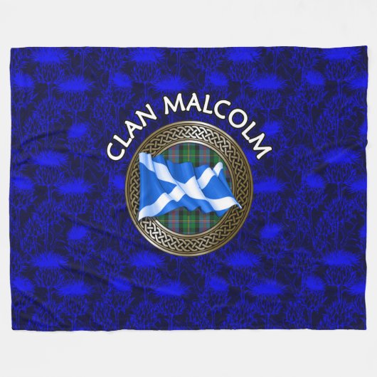 Clan Malcolm Tartan Knot & Flag Fleecedecke (Vorderseite (Horizontal))