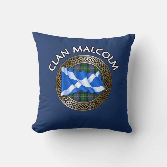 Clan Malcolm Tartan Knot & Flag Kissen (Vorderseite)