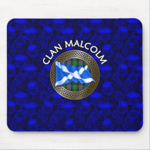 Clan Malcolm Tartan Knot & Flag Mousepad
