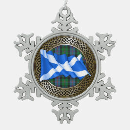Clan Malcolm Tartan Knot & Flag Schneeflocken Zinn-Ornament