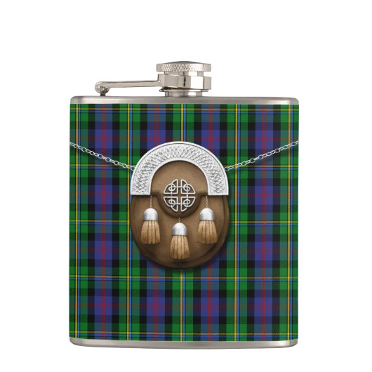 Clan-Malcolm Tartan und Sporran Flachmann (Vorderseite)
