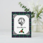 Clan Malcolm Wappen Abzeichen & Tartan Postkarte (Stehend Vorderseite)