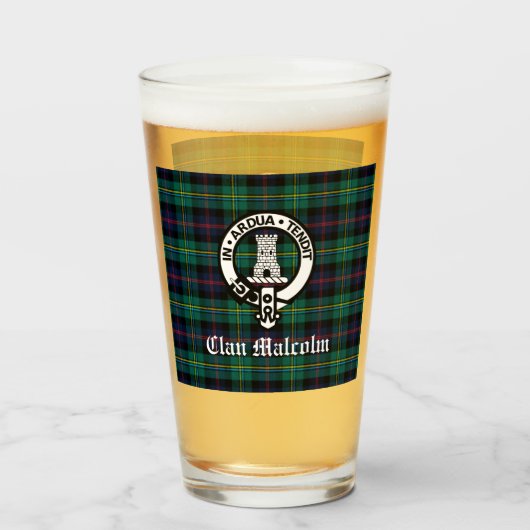 Clan Malcolm Wappen Abzeichen und Tartan Glas (Vorne (Gefüllt))