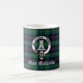 Clan Malcolm Wappen Abzeichen und Tartan Kaffeetasse