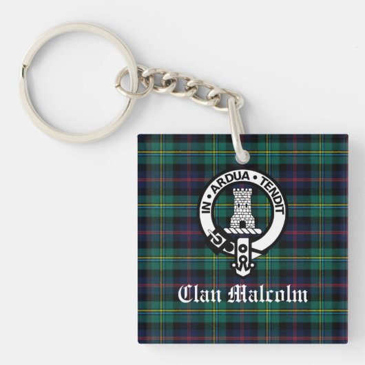 Clan Malcolm Wappen Abzeichen und Tartan Schlüsselanhänger (Vorderseite)