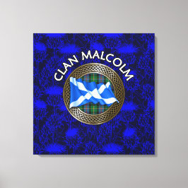 Clan Malcolm Wappen & Tartan Knot on Thistle Leinwanddruck
