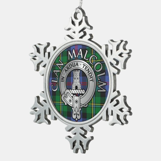 Clan Malcolm Wappen & Tartan Schneeflocken Zinn-Ornament (Rechts)