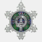 Clan Malcolm Wappen & Tartan Schneeflocken Zinn-Ornament (Vorderseite)