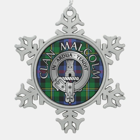 Clan Malcolm Wappen & Tartan Schneeflocken Zinn-Ornament (Vorderseite)