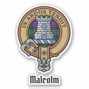 Clan Malcolm-Wappen über Tartan Aufkleber