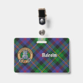 Clan Malcolm-Wappen über Tartan Ausweis (Vorderseite mit Clip)