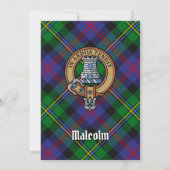 Clan Malcolm-Wappen über Tartan Einladung (Rückseite)