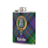 Clan Malcolm-Wappen über Tartan Flachmann (Links)