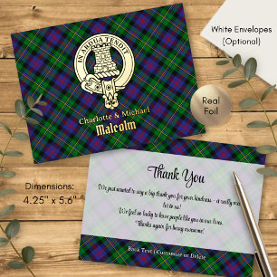 Clan Malcolm-Wappen über Tartan Folie Einladungspostkarte