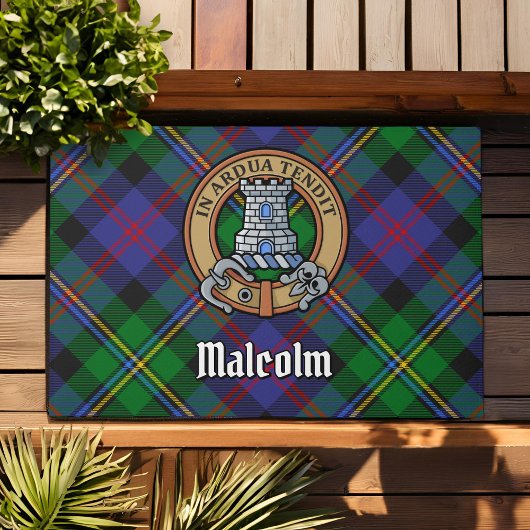 Clan Malcolm-Wappen über Tartan Fußmatte