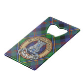 Clan Malcolm-Wappen über Tartan Geldbeutel Flaschenöffner (Vorderseite Schrägansicht)