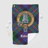 Clan Malcolm-Wappen über Tartan Golfhandtuch (Insitu)