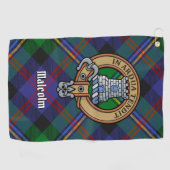 Clan Malcolm-Wappen über Tartan Golfhandtuch (Horizontal)