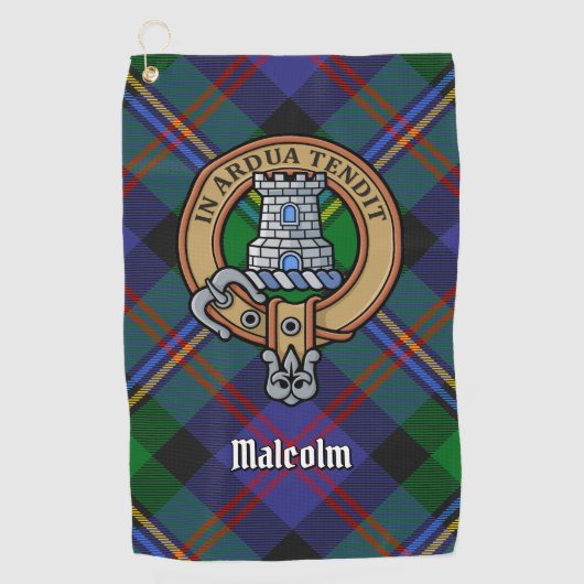 Clan Malcolm-Wappen über Tartan Golfhandtuch (Vorderseite)