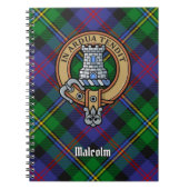 Clan Malcolm-Wappen über Tartan Notizblock (Vorderseite)