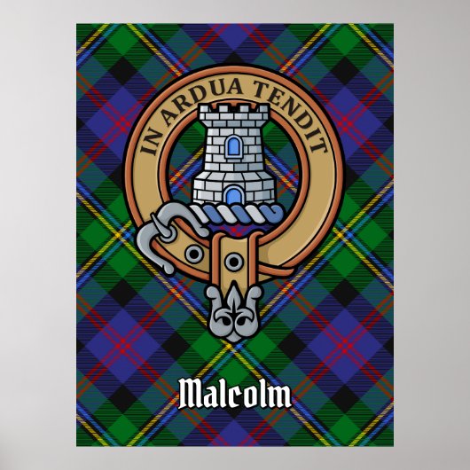 Clan Malcolm-Wappen über Tartan Poster (Vorne)